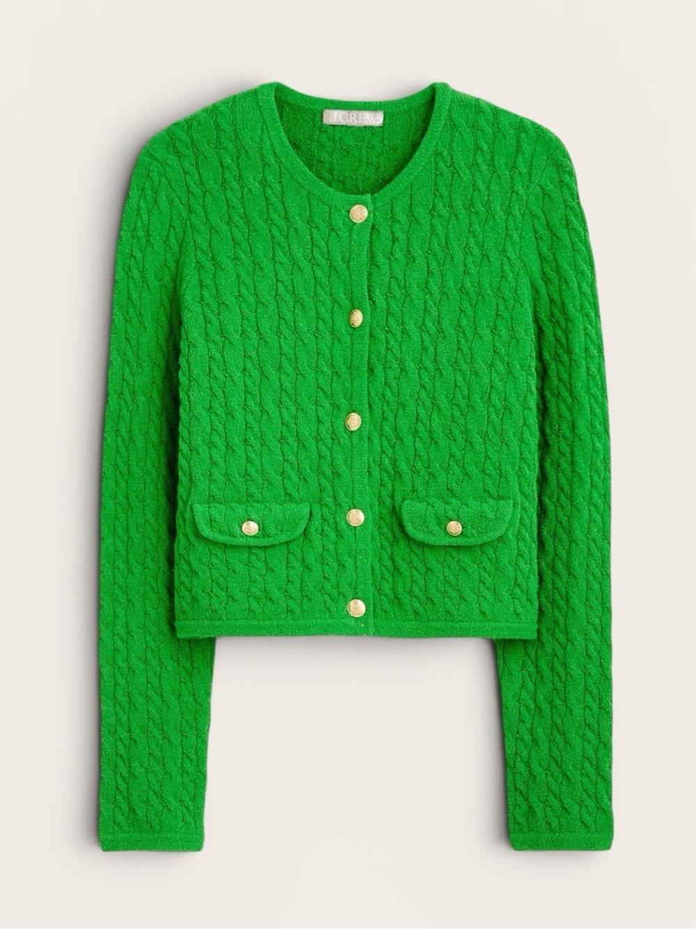 J. Crew Odette Bouclé Cable Knit Sweater Jacket with Gold Buttons Womens Size XS